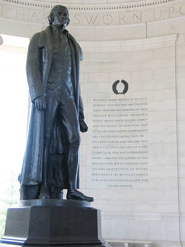 The Jefferson Memorial statue by Rudulph Evans in Washington, D.C. was dedicated in 1943 to mark the 200th anniversary of Thomas Jefferson's birth.