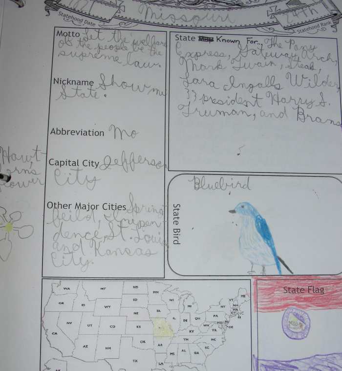 A pages from my son's notebook on Missouri