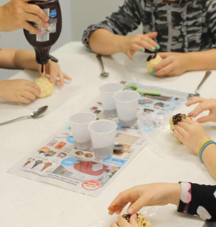 Adding chocolate syrup for the Earth's Crust