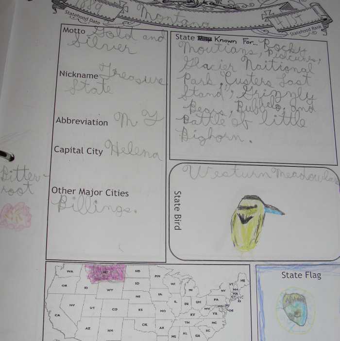 A page from my son's notebook on Montana