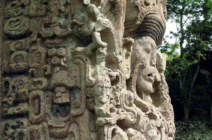 A Maya stela, an emblematic symbol of the Honduran Mayan civilization at Copan