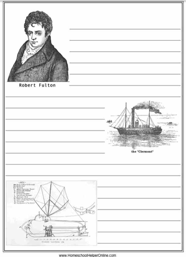 Robert Fulton Notebook Page from https://homeschoolhelperonline .com