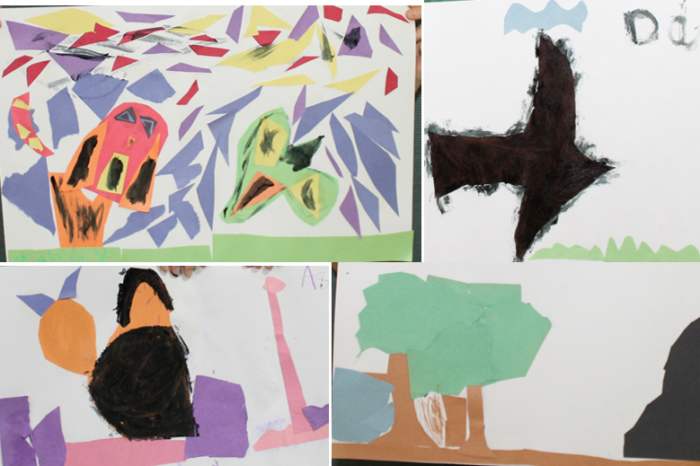 Examples of some of the student's Matisse-inspired paper cut-out collages