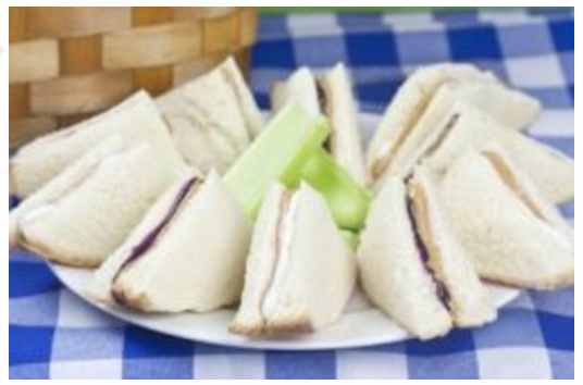 Plant-themed picnic lunch with peanut butter and jelly sandwiches, celery sticks, and more