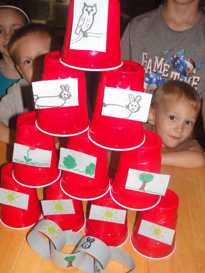 Creating a Food Chain and a Food Pyramid was one of the activities we did this week at home during our Science Morning Basket & Activities time from the above link on the Food Web.