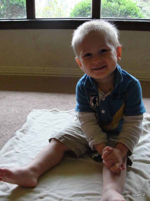 Practicing sitting still during blanket time