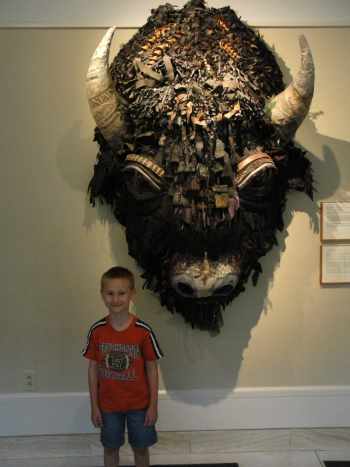 We started our time enjoying the local art that's featured in the state capitol building. A wide variety of art is displayed ranging from Navajo-inspired textiles to majestic paintings to this enormous bison head collage (a favorite of my kids).