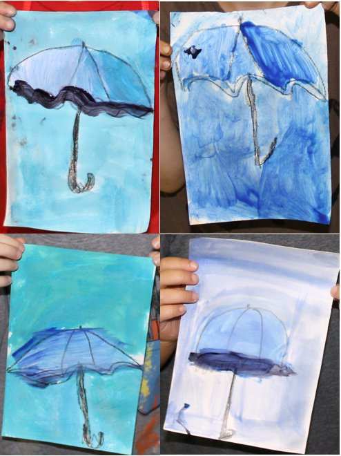 Renoir umbrellas using tempera paint tints and shades