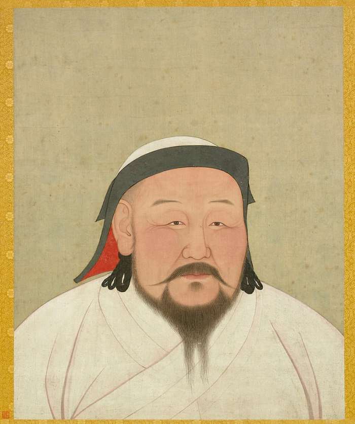Portrait of Kublai Khan by artist Araniko, drawn shortly after Kublai's death in 1294. His white robes reflect his desired symbolic role as a religious Mongol shaman.