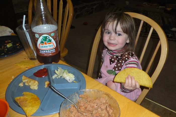 Enjoying our Mexican-themed dinner